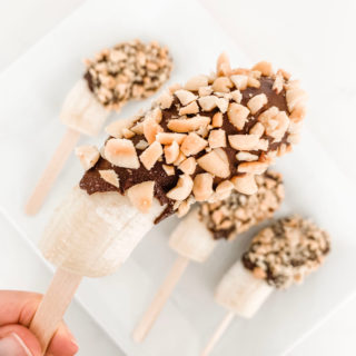Crushed peanuts + chocolate covered frozen bananas